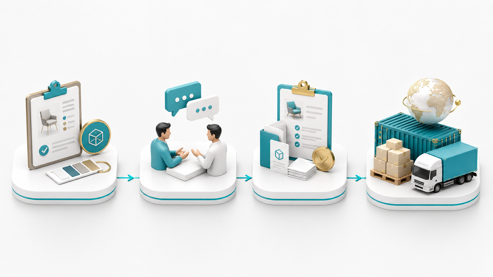 3D illustration of a four-stage sourcing process